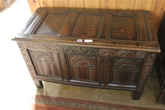 17th Century carved  oak panelled coffer